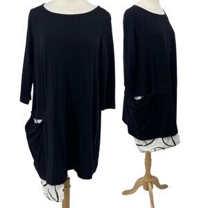 Urban by Alembika Dress Cotton Asymmetrical Patterned Pocket Knit Black Women 12